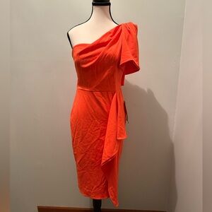 NWT ($219) Orange Size 6 One Shoulder Betsy & Adam Dress